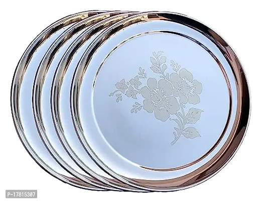 Stainless Steel Lazer Design Dinner Plate Set of 4 (Full Size Plate Diamm. 29.5 CM with Floral Design)