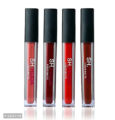 Sh.Huda Professional Makeup Soft Matte Lipsticks Combo Set of 4 Lightweight All Day Stay Liquid Lipstick - Pure Red, Coffee, Maroon and Nude Lipstick