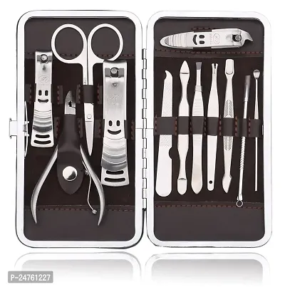 HUDANAILS Beauty 12 Piece Manicure Pedicure kit Stainless Steel Set Nails Clipper Kit Includes Cuticle Remover Tools Portable Travel Grooming Kit with Leather Case(Red/Black/Sliver)-thumb0