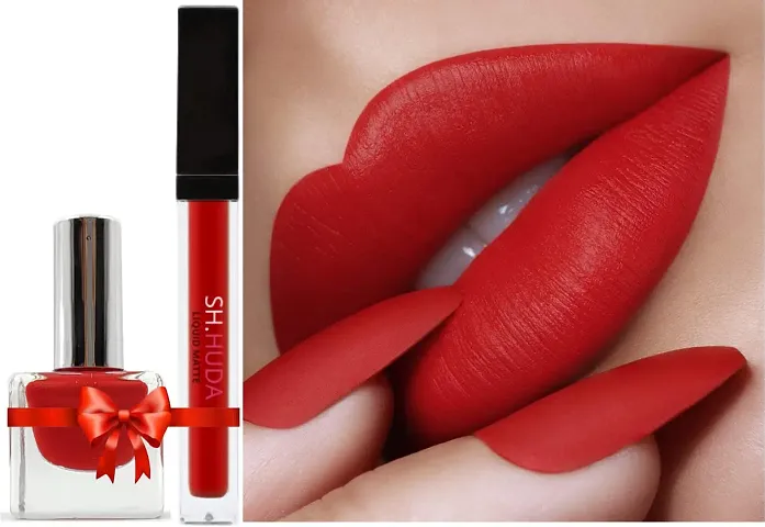 SH.HUDA Professional Beauty Lipsticks for Women with Matching Shade Nail Polish