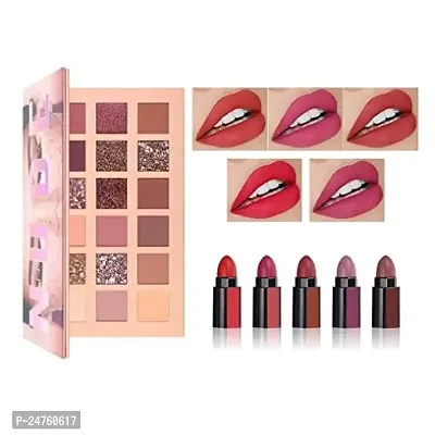 HUDACRUSH Beauty Makeup Kit For Girls, Lipstick Combo Set 5 Fabulous Shades In 1 Red Edition, Matte Finish Lipsticks With 18 Shades, Multicolor, Nude Edition Eyeshadow Palette