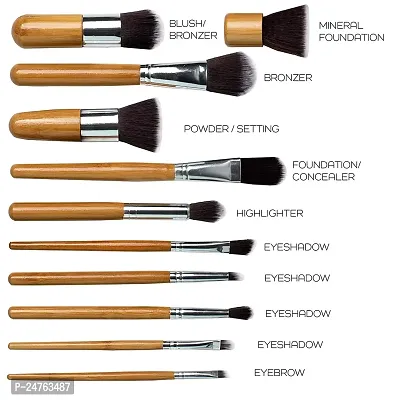 HUDA GIRL Beauty Professional Makeup Brushes with Blender Puff 11 Pieces Natural Bamboo Handle, Travel Case - Wooden-thumb2