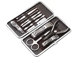 HUDANAILS Beauty 12 Piece Manicure Pedicure kit Stainless Steel Set Nails Clipper Kit Includes Cuticle Remover Tools Portable Travel Grooming Kit with Leather Case(Red/Black/Sliver)-thumb1