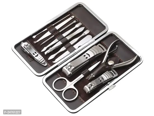 HUDANAILS Beauty 12 Piece Manicure Pedicure kit Stainless Steel Set Nails Clipper Kit Includes Cuticle Remover Tools Portable Travel Grooming Kit with Leather Case(Red/Black/Sliver)-thumb2