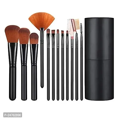 BEAUTY GLAZED Professional 12Pcs Makeup Brush Set with Travle Pouch (Black)