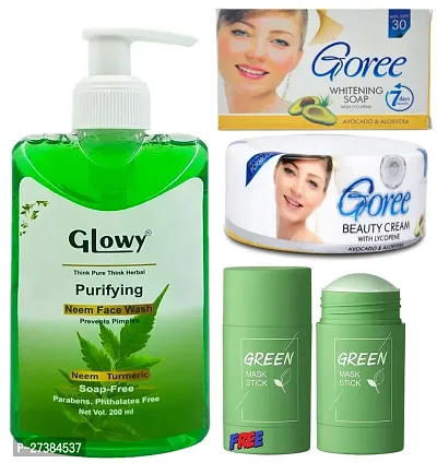 4 in 1 Face Care Combo  Neem Face Wash  Green Stick Face Mask  Goree Cream  and Soap for Radiant  Healthy Glow