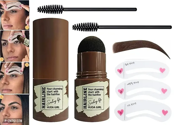 HUDA GIRL BEAUTY Professional One Step Waterproof Long Lasting Eye Brow Color Stamper Stamping Kit with 3Pcs Stencils and 2Pcs Eyebrow Brushes (Dark Brown)