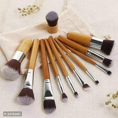 HUDA GIRL Beauty Professional Makeup Brushes with Blender Puff 11 Pieces Natural Bamboo Handle, Travel Case - Wooden-thumb5