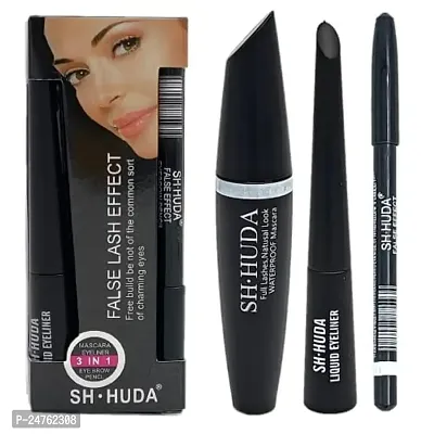 Sh.Huda Professional Beauty 3 in 1 Mascara Eyeliner Combo with Eyebrow Pencil Makeup Kit for Girls