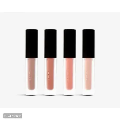 HUDACRUSH BEAUTY Color Sensational Liquid Lipstick Combo Pack, Set of 4 Mini Lipsticks Forever Matte Finish Lip Color - Nude Edition
