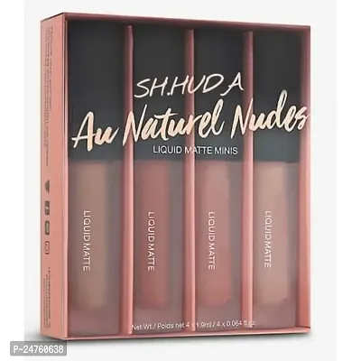 Sh.Huda Professional Beauty Lipstick Combo Pack, Set of 4 Nude Edition Liquid Mini Lipsticks, Matte Finish - Multicolor-thumb2