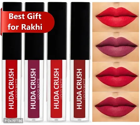 HUDACRUSH BEAUTY Professional Color Sensational Liquid Lipstick Combo Pack, Set of 4 Mini Lipsticks Forever Matte Finish Lip Color - Red Edition