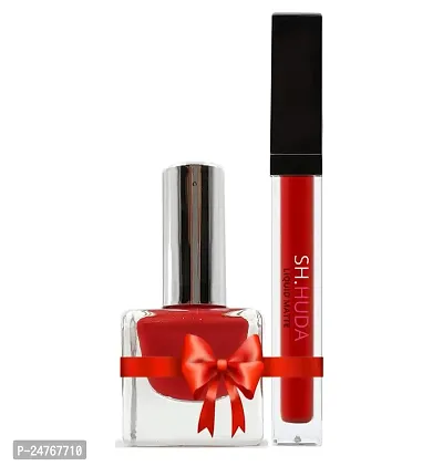 SH.HUDA Acrylic Beauty Nail Polish Combo Pack with Liquid Matte Lipstick Set