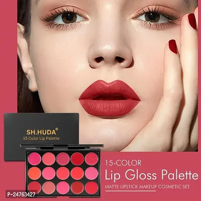 SH.HUDA Professional Beauty 15 Color Ultra Pigmented Infinity Matte Lip Color Palette-thumb2