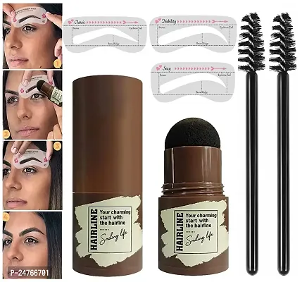 HUDA GIRL BEAUTY Professional One Step Waterproof Long Lasting Eye Brow Color Stamper Stamping Kit with 3Pcs Stencils and 2Pcs Eyebrow Brushes (Brown)