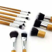 HUDA GIRL Beauty Professional Makeup Brushes with Blender Puff 11 Pieces Natural Bamboo Handle, Travel Case - Wooden-thumb3