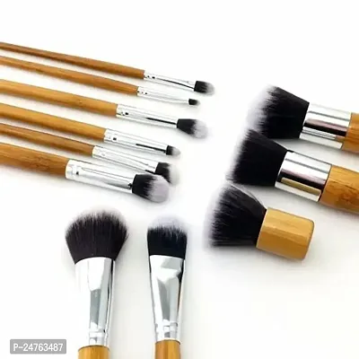 HUDA GIRL Beauty Professional Makeup Brushes with Blender Puff 11 Pieces Natural Bamboo Handle, Travel Case - Wooden-thumb4