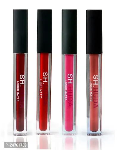 SH.HUDA Professional Beauty Makeup Soft Matte Lipsticks Combo Set of 4 - Pure Red, Patel Pink, Maroon and Nude Lipstick
