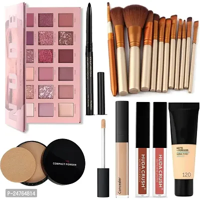 HUDACRUSH BEAUTY 19 In 1 Combo Kit - Nude Eyeshadow + 12p.Naked Brush + Kajal + Foundation + 2p.Nude Lipstick + Concealer + Compact Powder