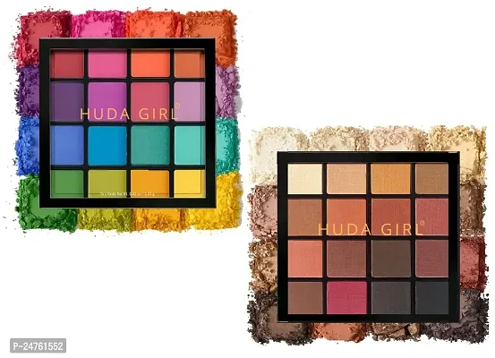 HUDA GIRL BEAUTY PROFESSIONAL 16 Color Ultimate Shadow Palettes Kit for Girls/Women - Shimmers and Mattes Eyeshadow Palette (Warm Nude  Brights)