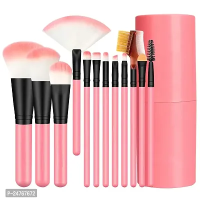 BEAUTY GLAZED Professional 12Pcs Makeup Brush Set with Travle Pouch (Pink)-thumb0