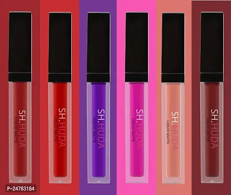 SH.HUDA Professional Beauty Liquid Matte Lipsticks for Women - Red, Maroon, Pink, Nude, Purple, Coffee (Set of 6)