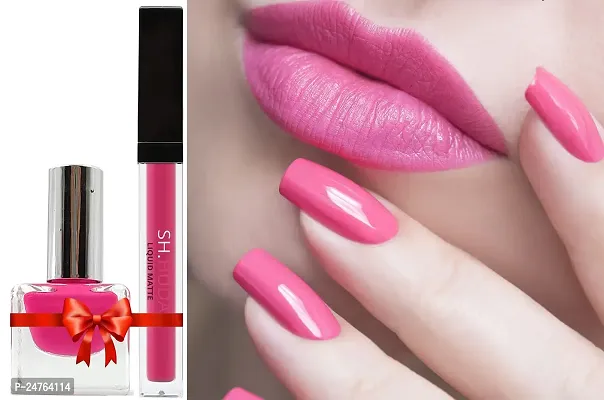 SH.HUDA Professional Beauty Lipsticks for Women with Matching Shade Nail Polish (Pink Edition)