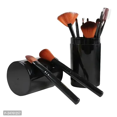 Focallure Makeup Brush Set Professional and Personal Use - 12Pcs Platic Handle Brushes with Holder (Black)