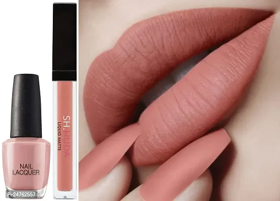 SH.HUDA Professional Beauty Lipsticks for Women with Matching Shade Nail Polish (Nude Edition)-thumb0