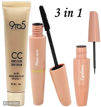 9 to 5 CC Cream With Pink Edition Eyeliner and Mascara Combo For Face Makeup ( Pack of 3 )-thumb0