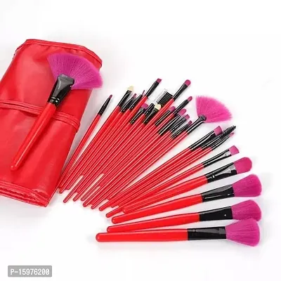 Soft Bristle Makeup Brush Set with PU Leather Case - Black, 24 Pieces, 24 in 1 makeup brush (Red)