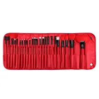 Soft Bristle Makeup Brush Set with PU Leather Case - Black, 24 Pieces, 24 in 1 makeup brush (Red)-thumb4