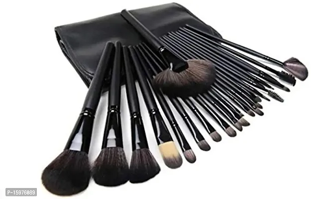 Soft Bristle Makeup Brush Set With Pu Leather Case - Black, 24 Pieces, 24 In 1 Makeup Brush Black-thumb4