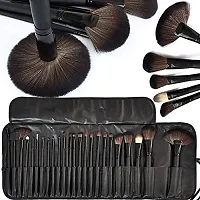 Soft Bristle Makeup Brush Set With Pu Leather Case - Black, 24 Pieces, 24 In 1 Makeup Brush Black-thumb2