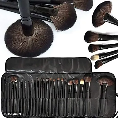 Soft Bristle Makeup Brush Set With Pu Leather Case - Black, 24 Pieces, 24 In 1 Makeup Brush Black-thumb3