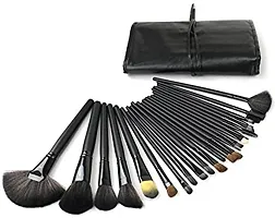 Soft Bristle Makeup Brush Set With Pu Leather Case - Black, 24 Pieces, 24 In 1 Makeup Brush Black-thumb1