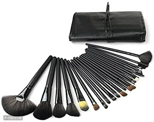 Soft Bristle Makeup Brush Set With Pu Leather Case - Black, 24 Pieces, 24 In 1 Makeup Brush Black-thumb2