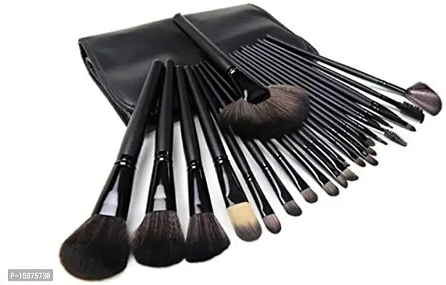 Soft Bristle Makeup Brush Set With Pu Leather Case - Black, 24 Pieces, 24 In 1 Makeup Brush Black-thumb3