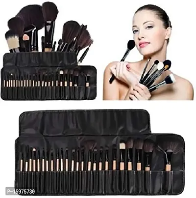 Soft Bristle Makeup Brush Set With Pu Leather Case - Black, 24 Pieces, 24 In 1 Makeup Brush Black-thumb4