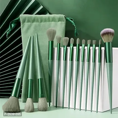 Fix+ Plus 13pcs Makeup Brush Set Makeup Brushes Foundation Powder Eyeshadow Eyebrow Brush Set Celebrity Cosmetic Tool Brush with Green Bag Synthetic Kabuki Compatible Tool Kit-thumb3