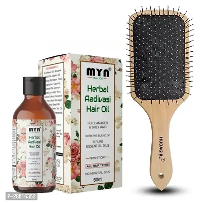 MYN Herbal Adivasi Hair Oil  Wooden Paddle Brush Set for Strong  Beautiful Hair