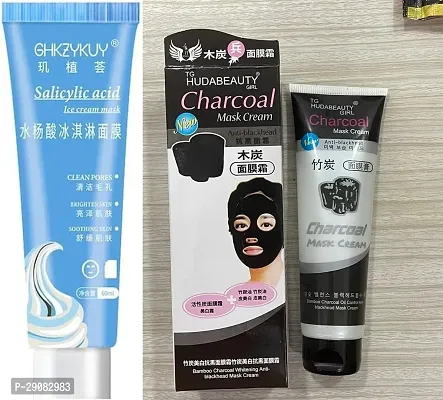 Salicylic Acid Ultra Cleansing Ice Cream Mask and Charcoal Peel Off Mask for Men  Women (Combo Pack) 3-thumb0