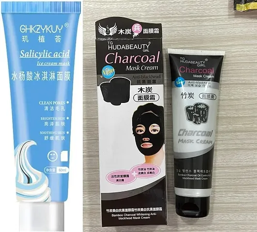 Salicylic Acid Ultra Cleansing Ice Cream Mask and Charcoal Peel Off Mask for Men  Women (Combo Pack) 3