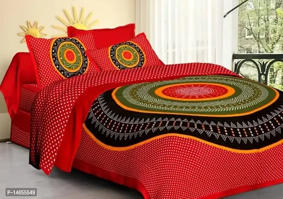 Butea Crape Double Bedsheet (210*245cm) with 2 Pillow Cover ( 45*70cm)/Bandhej (Red)