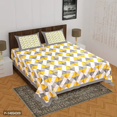 Butea Crape Double Bedsheet (210*245cm) with 2 Pillow Cover ( 45*70cm)/Diamond Wave (Yellow)