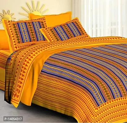 Butea Crape Double Bedsheet (210*245cm) with 2 Pillow Cover ( 45*70cm)/Zigzag (Yellow)-thumb3