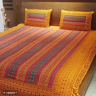 Butea Crape Double Bedsheet (210*245cm) with 2 Pillow Cover ( 45*70cm)/Zigzag (Yellow)