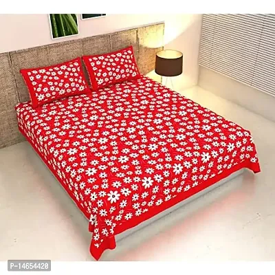 Butea Crape Double Bedsheet (210*245cm) with 2 Pillow Cover ( 45*70cm)/Curve Flower (Red)