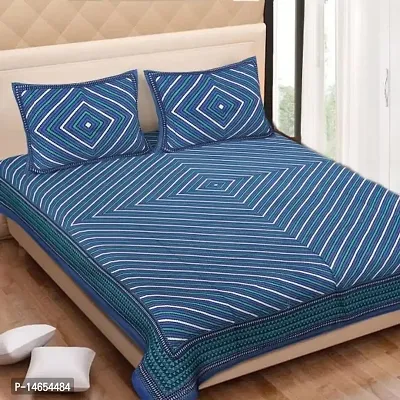 Butea Crape Double Bedsheet (210 * 245cm) with 2 Pillow Cover (45 * 70cm)/ Lahariya (Blue)-thumb0