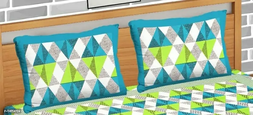 Butea Crape Double Bedsheet (210*245cm) with 2 Pillow Cover ( 45*70cm)/Diamond Wave (Green)-thumb2